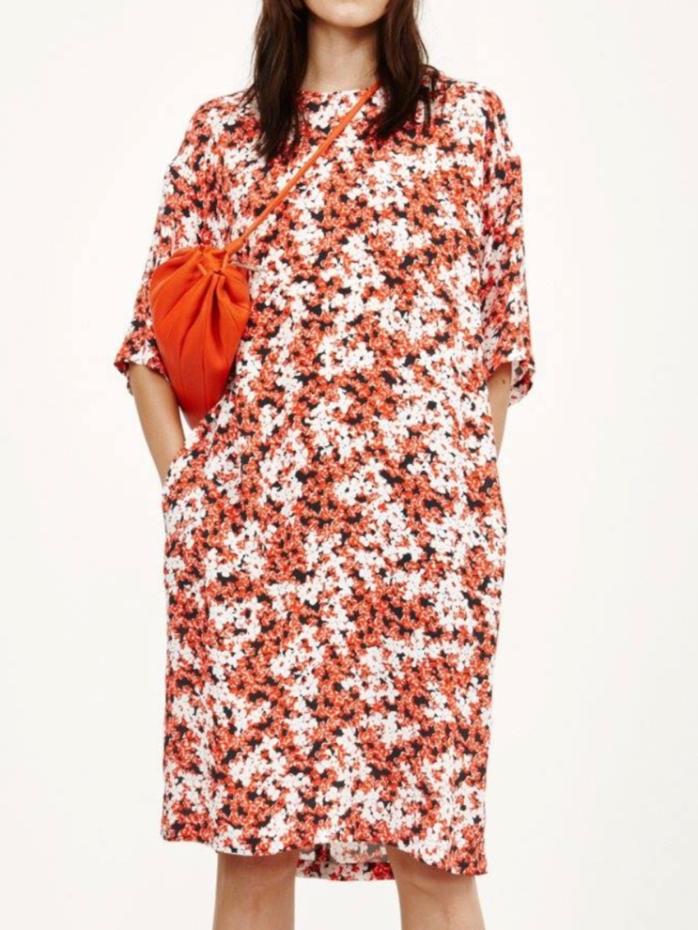 Marimekko Orange and White Floral Midi Dress